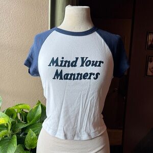 Sample: Parker Goods Mind Your Manners CROPPED Baby Raglan Tee